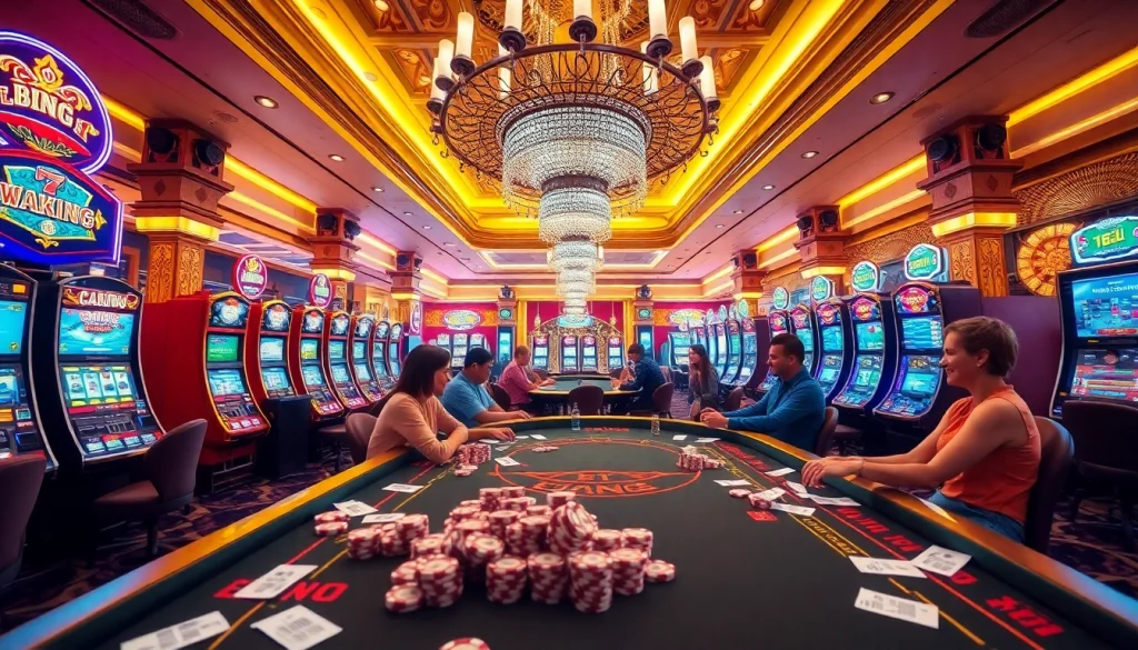 Explore the exhilarating casino atmosphere at uu88.hu.net featuring vibrant slot machines and engaged players.