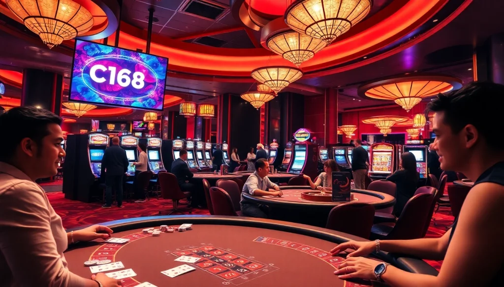 C168 casino experience highlighting the excitement of poker games and slot machines.
